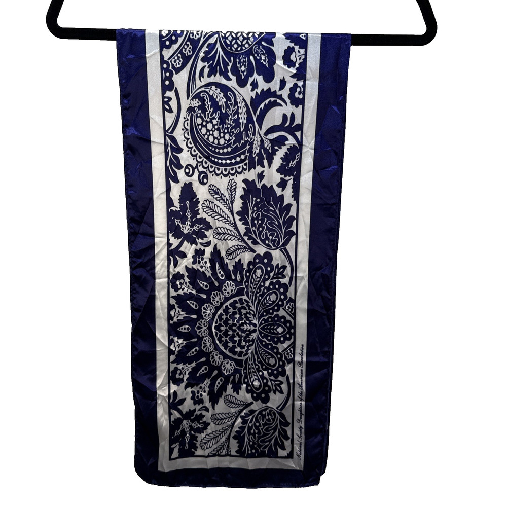 DAR National Society Daughters of the American Revolution Blue Floral Silk Scarf